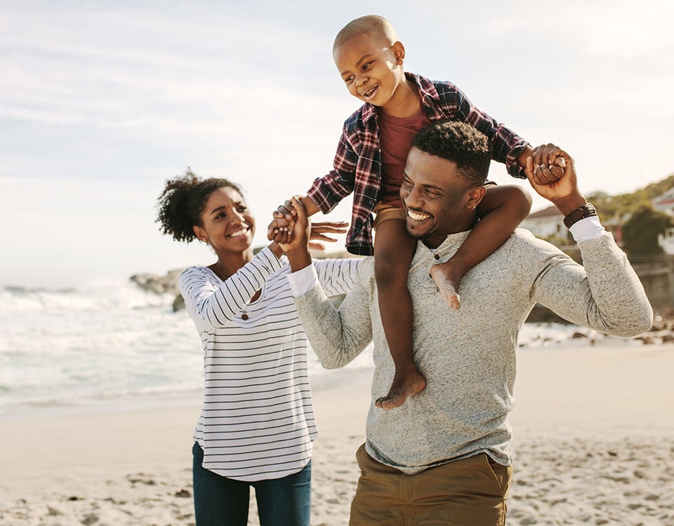 Family walking on beach