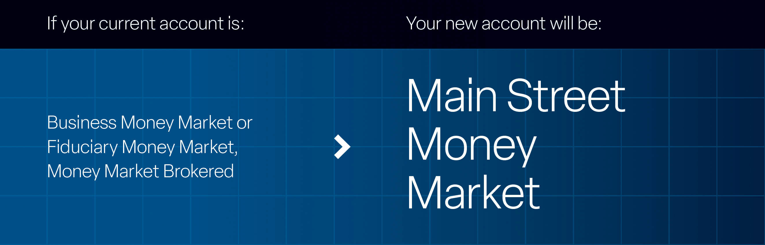Business Money Market or Fiduciary Money Market, Money Market Brokered is now Main Street Money Market